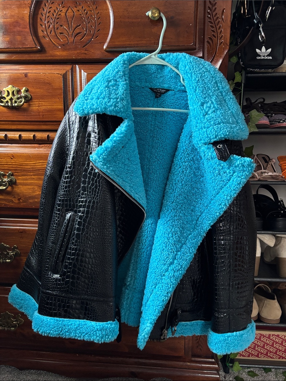Miss Selfridge Bright Turquoise Sherpa Jacket